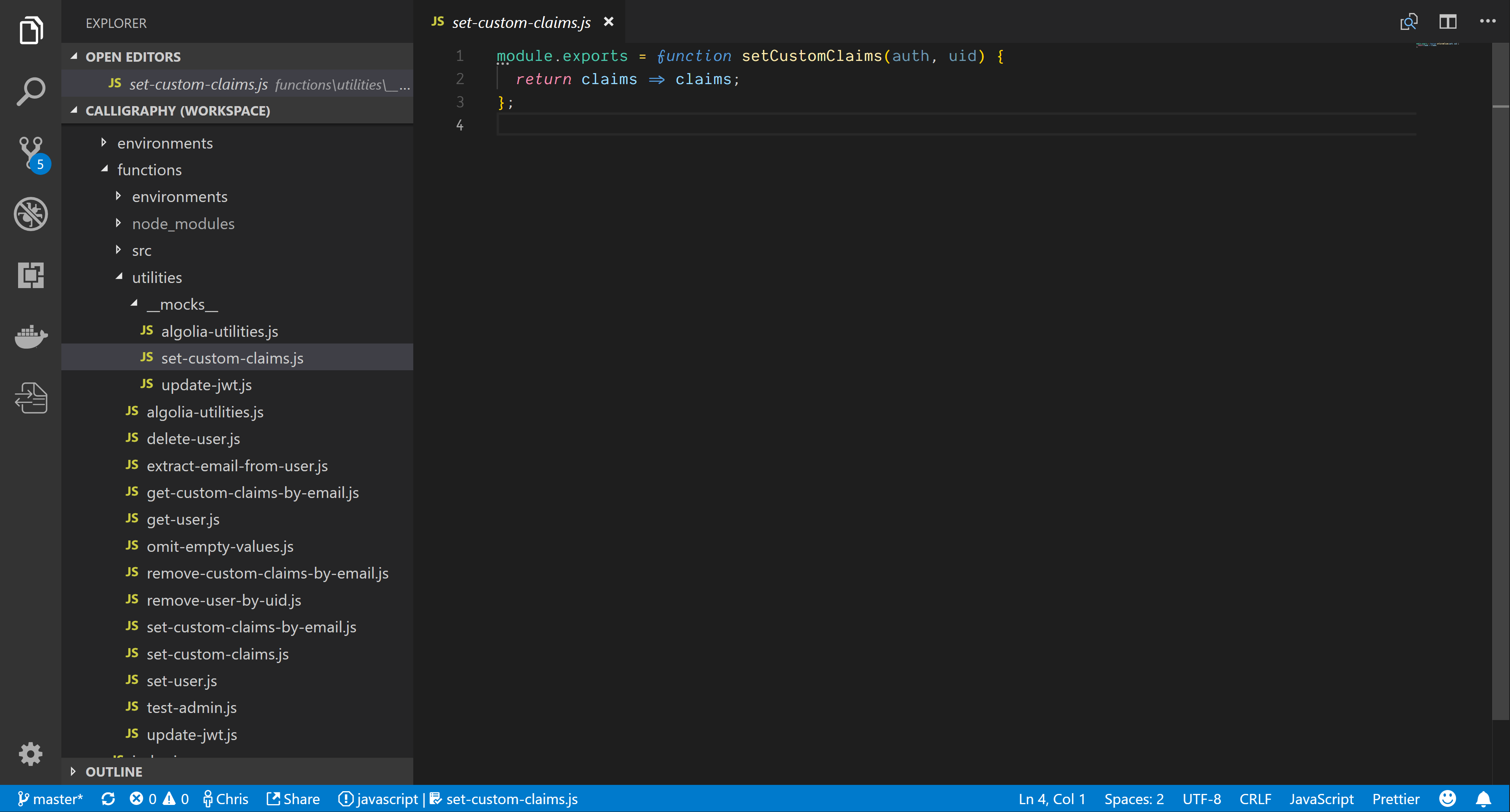 mocked set-custom-claims.js